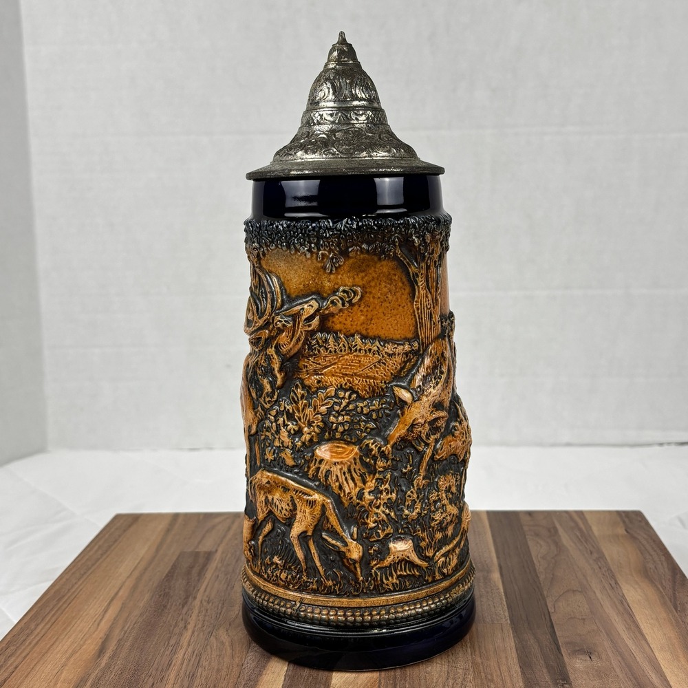 Gerz West Germany Fox Handle Beer Stein Hunting Scene Pewter Lid 32oz Vintage - Picture 4 of 16